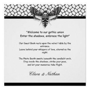 Gothic Moth Skull Wedding [ Black & white Poster