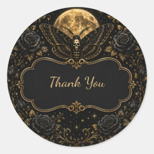 Gothic Moth Skull Wedding – Dark Elegant Classic Round Sticker