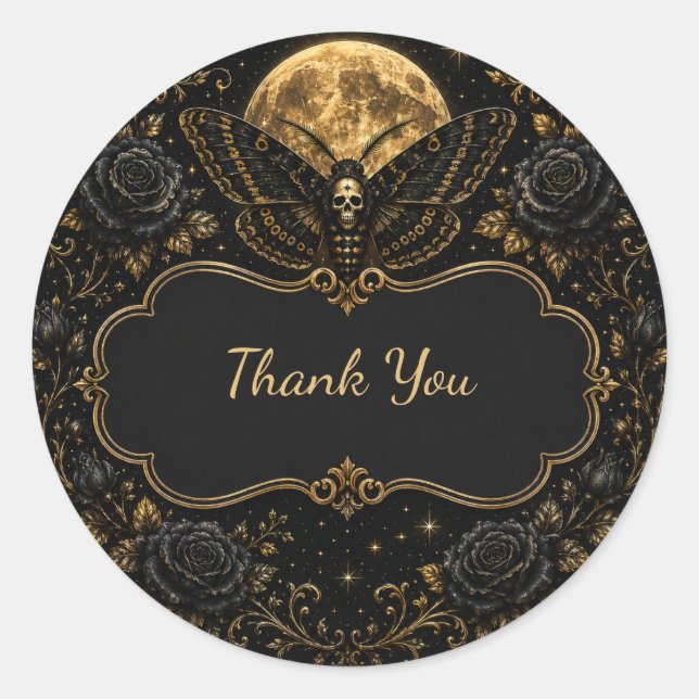 Gothic Moth Skull Wedding – Dark Elegant  Classic Round Sticker (Front)
