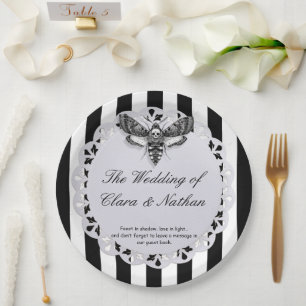 Gothic Moth Skull Wedding – Dark Elegant Paper Plate