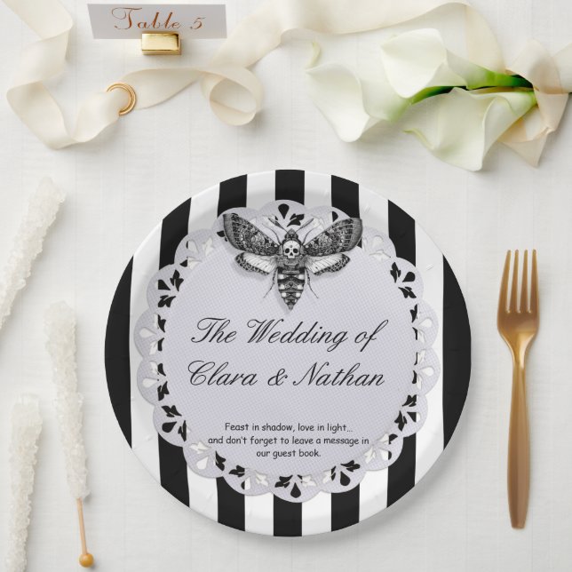 Gothic Moth Skull Wedding – Dark Elegant  Paper Plate (Wedding)
