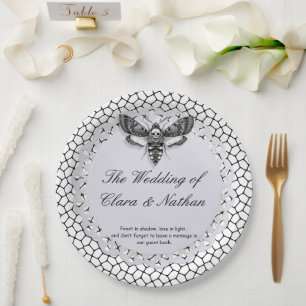 Gothic Moth Skull Wedding – Dark Elegant  Paper Plate