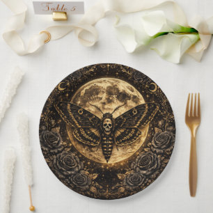 Gothic Moth Skull Wedding – Dark Elegant Paper Plate