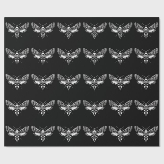 Gothic Moth Skull Wedding – Dark Elegant  Wrapping Paper (Flat)