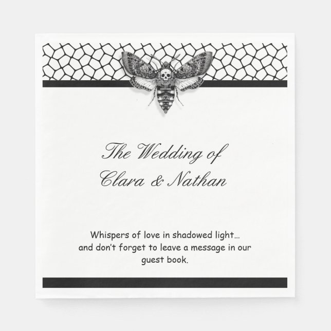 Gothic Moth Skull Wedding Program – Dark Elegant  Napkin (Front)