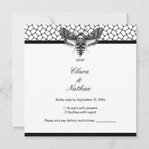 Gothic Moth Skull Wedding RSVP Card – Dark Elegant