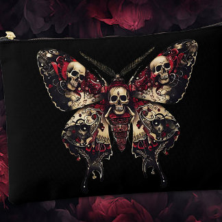 Gothic Moth with Skulls Accessory Pouch