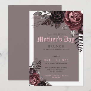 Gothic Mother's Day Brunch Burgundy Flowers Party Invitation