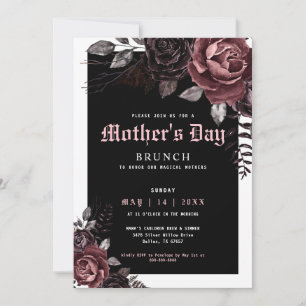 Gothic Mother's Day Brunch Party Burgundy Flowers  Invitation