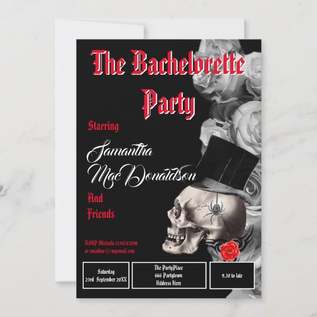 Gothic movie style  bachelorette party invitation (Front)