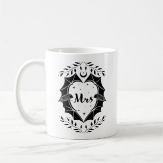 Gothic Mrs Mug With Bats, Alternative Wedding Gift