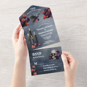 Gothic Mystical Moody Floral Wedding All In One Invitation
