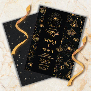 Gothic Mystical Moon Stars Moth Dark Wedding Invitation