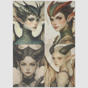 Gothic Mythological Nymph Fantasy Dragon Collage Tissue Paper
