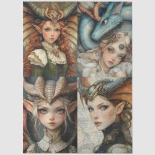 Gothic Mythological Nymph Fantasy Dragon Collage Tissue Paper