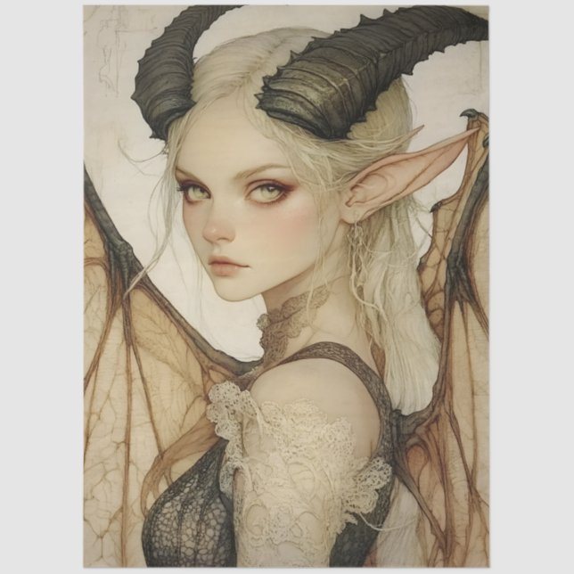 Gothic Mythological Nymph Fantasy Dragon Tissue Paper (Front)