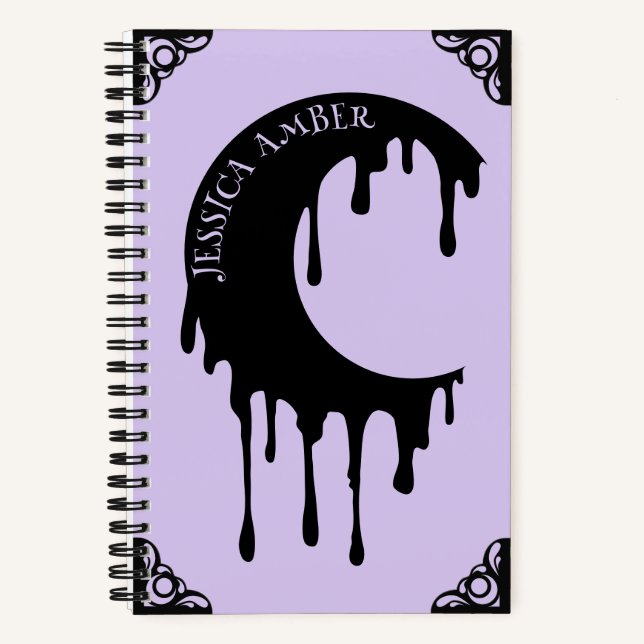 Gothic Name Purple Black Dripping Moon Silhouette  Notebook (Front)