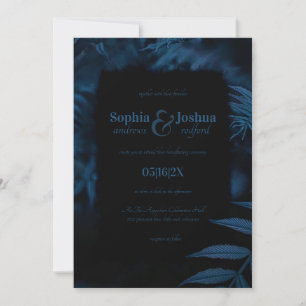 Gothic Navy Blue Wedding Dark Leaves Handfasting Invitation