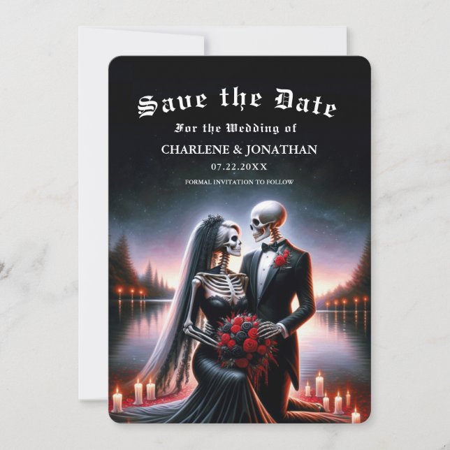 Gothic Navy skeleton Wedding Save the Date (Front)