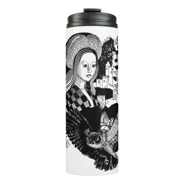 Gothic Night Owl and woman Thermal Tumbler (Front)