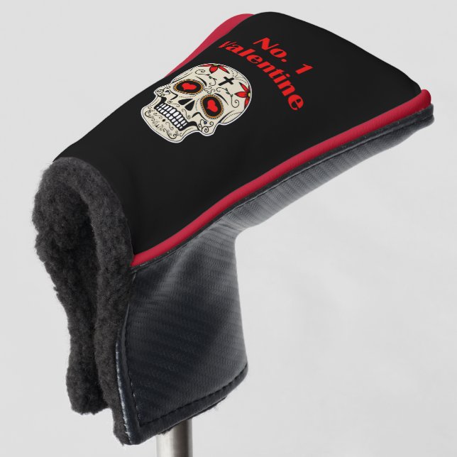 Gothic Number 1 Valentine Heart Sugar Skull Golf Head Cover (3/4 Front)