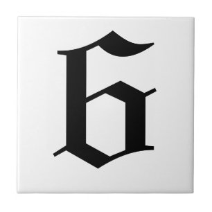 Gothic Number Tile - Black on White