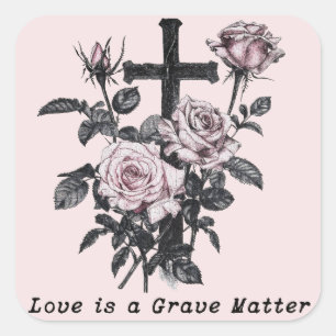 Gothic Occult Cemetery Roses and cross Square Sticker