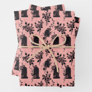 Gothic Occult Pink Cemetery roses   Wrapping Paper Sheet