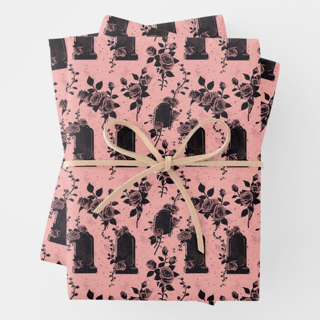 Gothic Occult Pink Cemetery roses   Wrapping Paper Sheet (In situ)