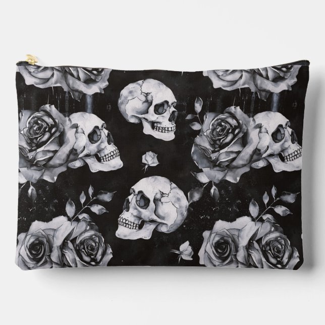 Gothic Occult Skull and Roses Accessory Pouch (Front)