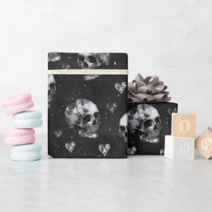 Gothic Occult Skulls with Hearts  Wrapping Paper