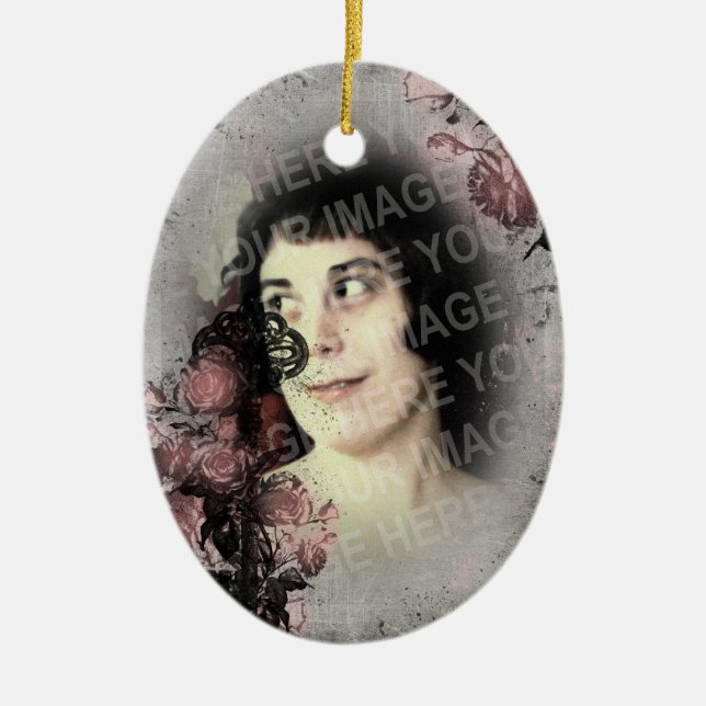 Gothic Old Key And Roses Ceramic Tree Decoration (Front)