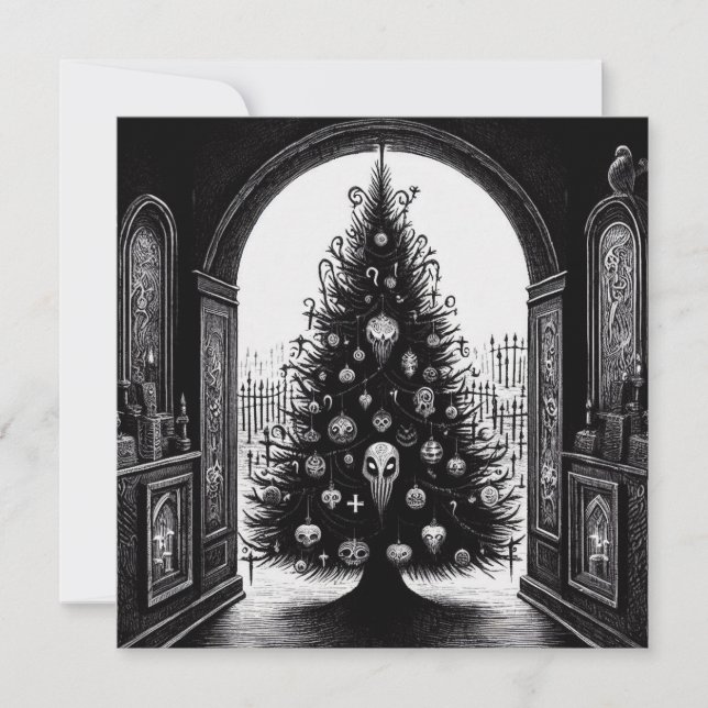 Gothic or Horror Spooky Christmas Tree Horror Holiday Card (Front)