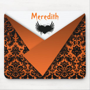 Gothic Orange and Black Damask Mousepad
