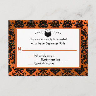 Gothic Orange and Black Damask RSVP Card