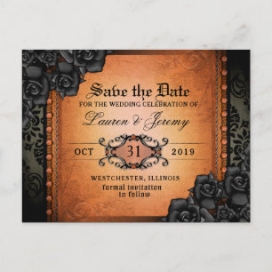 Gothic Orange & Black Halloween Save Date PostCard