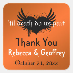 Gothic Orange, Black Winged Heart Wedding Sticker