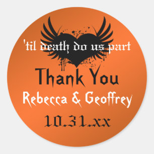 Gothic Orange, Black Winged Heart Wedding Sticker