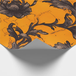 Gothic Orange Blossom Floral Wrapping Paper