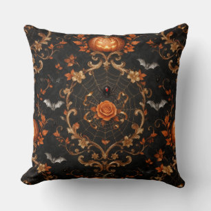 Gothic Orange Pumpkin Throw Pillow - Halloween