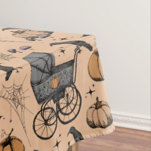 Gothic Orange Victorian Baby Carriage Halloween Tablecloth