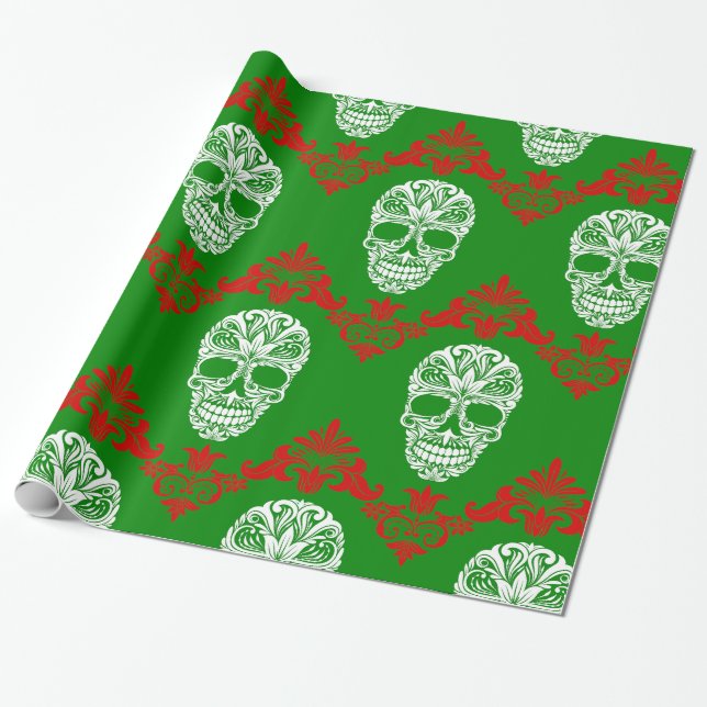 gothic ornate victorian christmas skulls  wrapping paper (Unrolled)