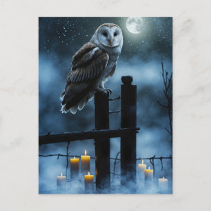 Gothic Owl Candles Moon Fence Holiday Postcard