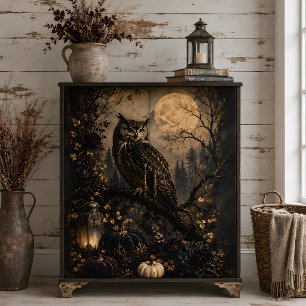 Gothic Owl Full Moon Black Pumpkin Halloween Art Tissue Paper