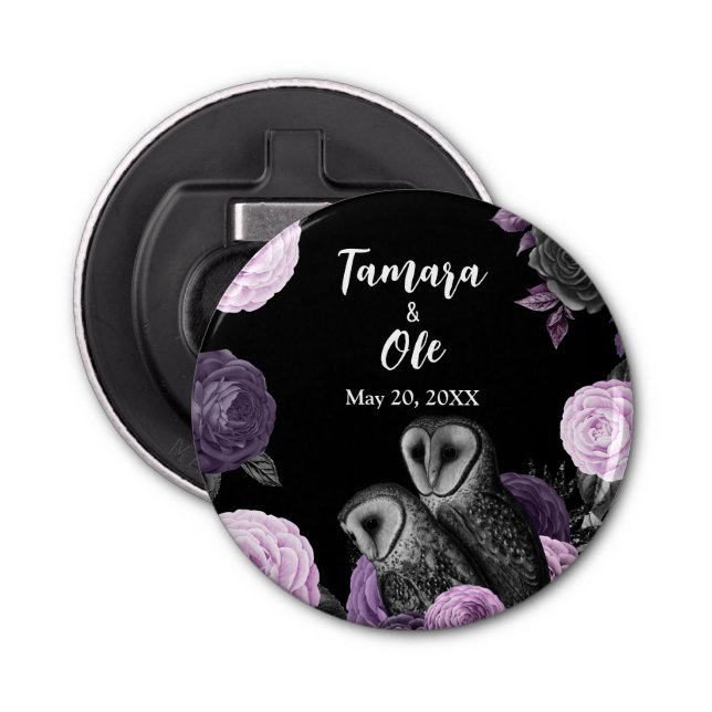 Gothic Owls Wedding Bottle Opener (Front)