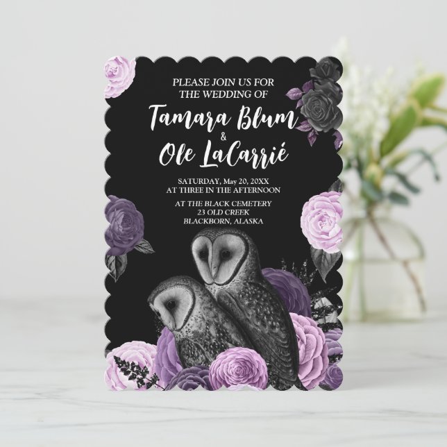 Gothic Owls Wedding Invitation (Standing Front)