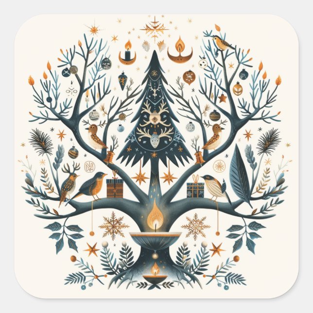 Gothic, Pagan, Nordic, Yule or Christmas Square Sticker (Front)