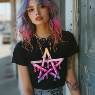 Gothic Pastel Dripping Pentagram Cyber Rave T-Shirt