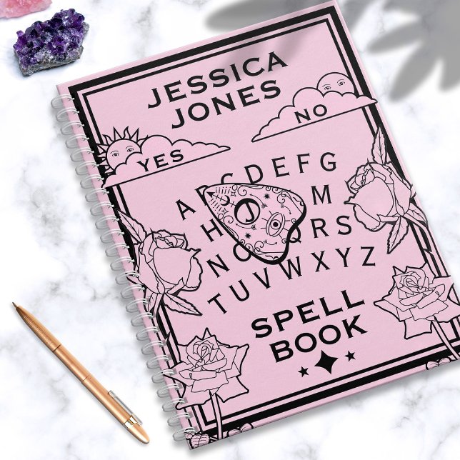 Gothic Pastel Pink Black Girly Spirit Board Spell Notebook (pink and black gothic spellbook)