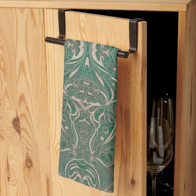 Gothic Pattern Green Kitchen Towel (Thirds Fold)
